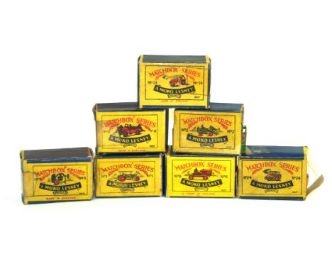 A Matchbox Regular Wheels group of seven itemsAll in Matchbox Series Moko Lesney boxes, comprising 1A diesel road roller (Ave
