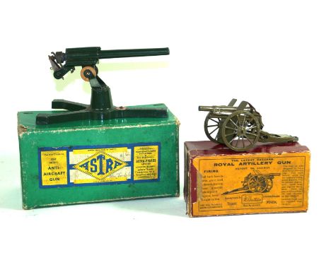 A boxed W Britain Royal Artillery Gun, no. 1201With caps and a boxed Astra model no. 5 anti-aircraft gun, the standard gun mo