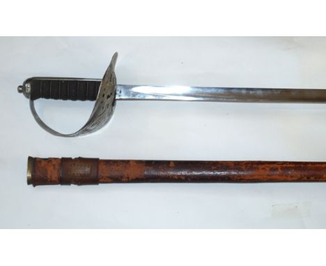 A George V infantry officer's swordWith straight single edged single fullered 81cm blade, with swept pierced guard, with Geor