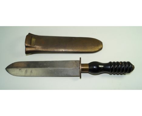 A Siebe Heinke diver's knife, early 20th CenturyStraight double edged 20cm blade, marked with the manufacturer's name, with b