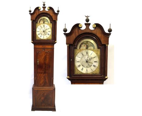 A fine quality late Georgian marquetry inlaid mahogany cased striking eight day longcase clock by Thomas Moss of Frodsham, Ha