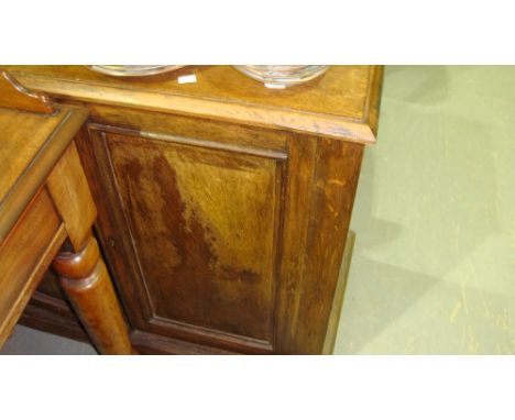 Vintage oak cupboard, basket chair & occasional table