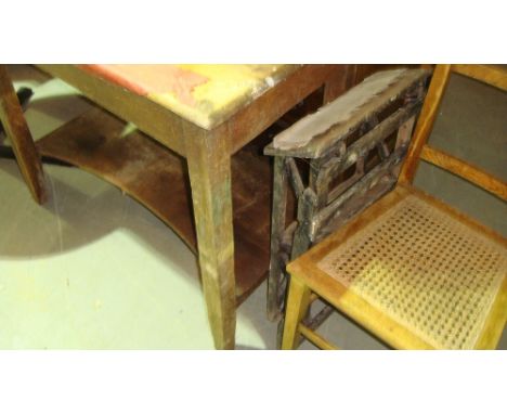Vintage oak desk, painted table, kitchen steps, sun lounger, cane seated chair