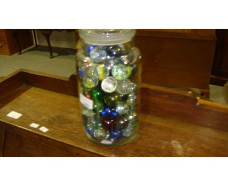 Sweet jar full of vintage and later large glass marbles