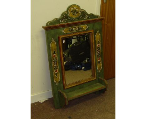 20th century painted hanging mirror back shelf