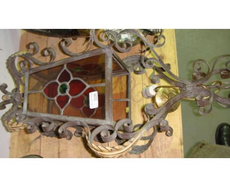 20th century painted wrought iron French hanging lamp 