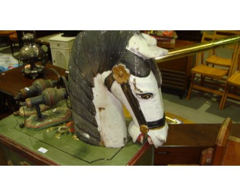 Vintage painted fairground horse head and single leg (showmans interest)