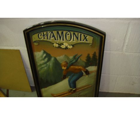 Vintage style wooden wall plaque Chamonix (skiing interest)