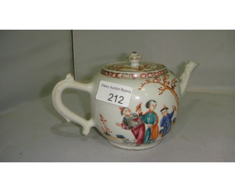 18th century Chinese export bullet shape tea pot depicting Children playing by tree (chip to lid)