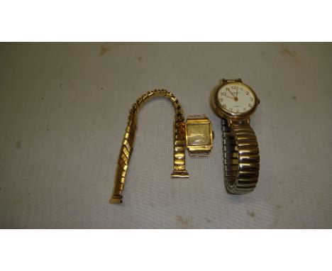 Ladies vintage wristwatch in 18 ct gold case with 9ct front and back articulated strap & ladies Constant quartz wristwatch