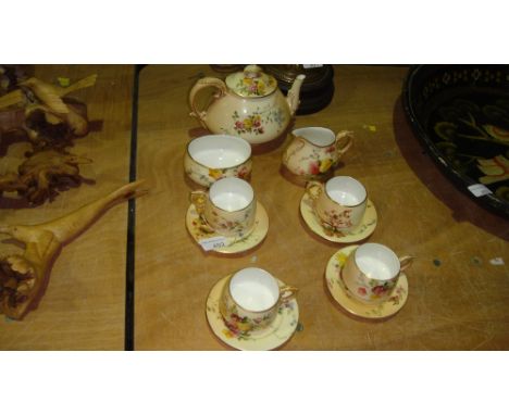 Royal Worcester blush ivory tea set comprising four tea cups and saucers, tea pot, sugar bowl