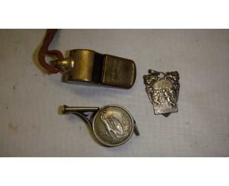 Vintage plated whistle depicting gentleman with penny farthing bicycle, Acme Thunderer whistle, late 19th early 20 th century