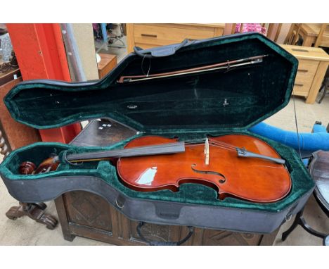 A Hudson MC760E cello and bow cased 