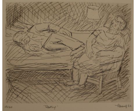Leon Kossoff (British, 1926-2019)RestingEtching, 1982, on wove, signed, titled and dated in pencil, Numbered edition 15 of 60