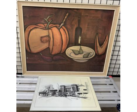 Melbourne C.C Pavilion 1976, laminated print by D. Watson and Bernard Buffet print 
