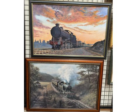 H BlagdenA Steam train and carriagesOil on canvasSigned versoTogether with a Don Breckon train print