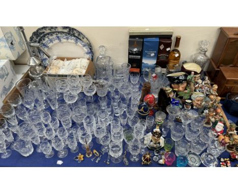 A Bottle of Glenmorangie together with other bottles of whisky, crystal drinking glasses, Royal Doulton Character jugs, Humme