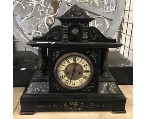 WOODEN MANTLE CLOCK - MARBLE PAINTED EFFECT - 43CM