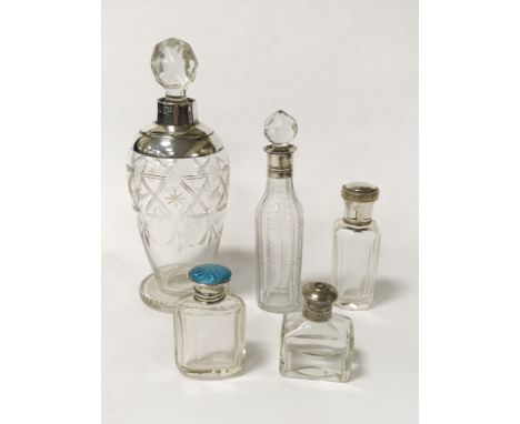 5 SCENT BOTTLES INCL. SILVER &amp; ENAMEL - RANGING 18CMS -6CMS