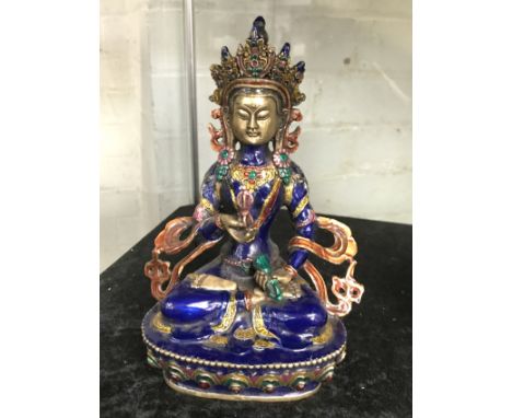 BLUE ENAMEL BUDDHIST FIGURE - 21CM