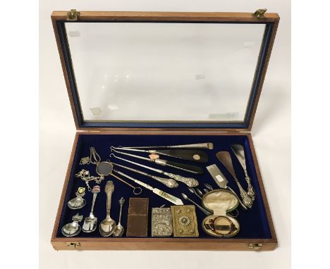 COLLECTION OF BUTTON HOOKS - SOME SILVER IN DISPLAY CASE