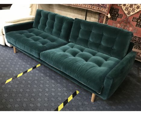 HABITAT FENNER 3 SEATER VELVET SOFA - EMERALD