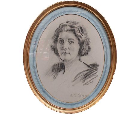 Reginald Grenville Eves RA, RI, ROI, RP (1876-1941)Portrait of a lady, head and shouldersSigned, charcoal, 41cm wide (oval)