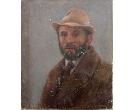 W* Mason (20th Century)Portrait of a gentleman, bust length, wearing a tie, overcoat and hatSigned, oil on canvas, 60.5cm by 