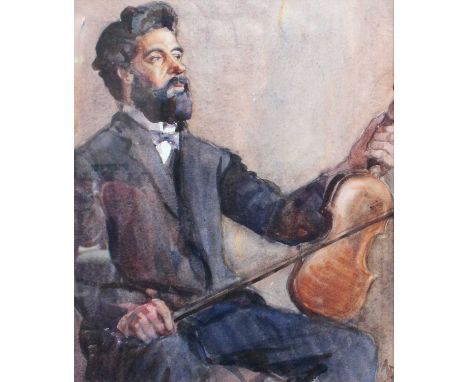 Amy Gladys Donovan (1898-1984)"The Violinist"Signed, watercolour, together with Florence E Balshaw (fl.1911-1940), Portrait o