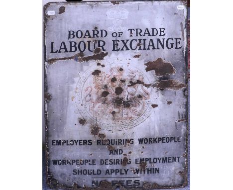 Edward VII Board of Trade Labour Exchange Enamel Sign, 61cm by 94cm
