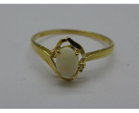 A 9ct gold, opal and diamond ring, 0.9g, P