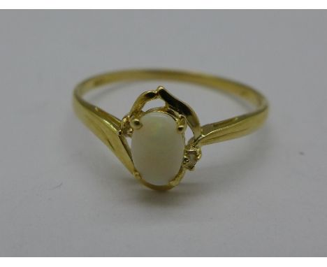 A 9ct gold, opal and diamond ring, 0.9g, P