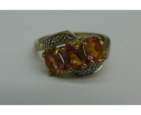 A 9ct gold and multi-coloured stone ring, 2.7g, N