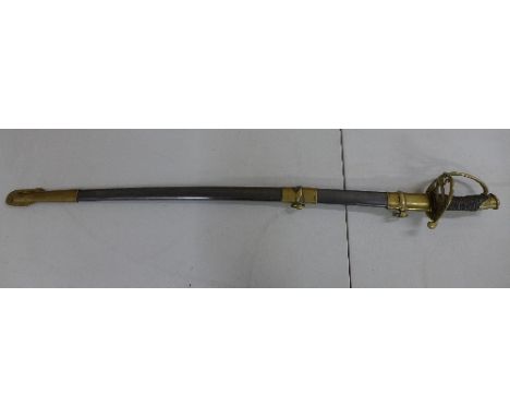 A sword with scabbard, the etched blade marked C.S.A., length of sword 98cm