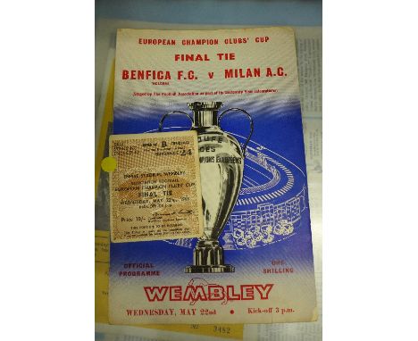 A collection of 1950's and 1960's football programmes, approximately 70 in total including 1963 EC Final, Benfica v Milan at 