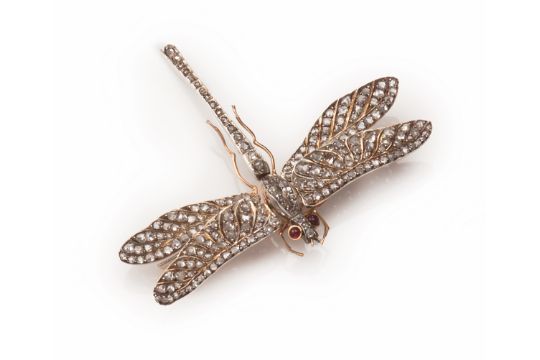 An Antique Gold And Platinum Dragonfly Brooch Hair Pin Belle