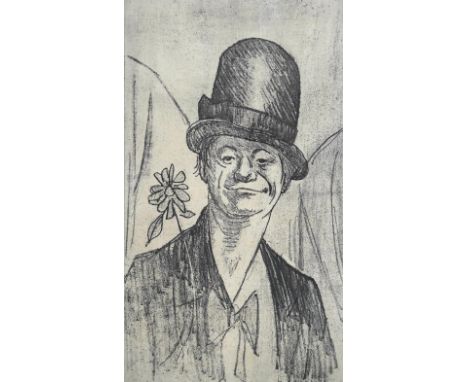 Clifford Hall (1904-1973), etching, Study of a clown 'Fred Boston', signed, inscribed and dated '66, 38 x 22cm. Condition - g