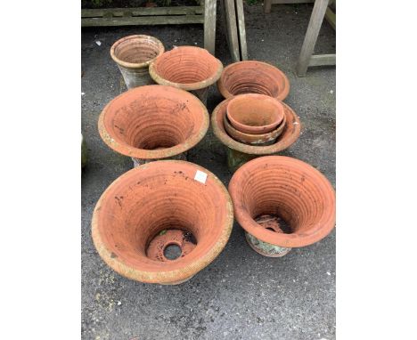Assorted terracotta garden planters, largest height 52cm and an elephant planter. Condition - mainly good