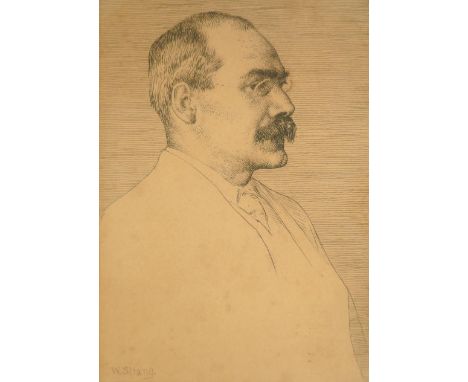 William Strang RA (1859-1921), etching, Portrait of Rudyard Kipling, signed in plate, 15 x 10cm.  Condition - poor to fair