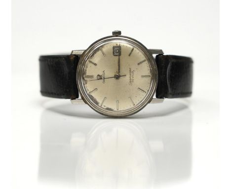 A gentleman's stainless steel Omega Seamaster DeVille manual wind wrist watch, on associated leather strap, case diameter 34m