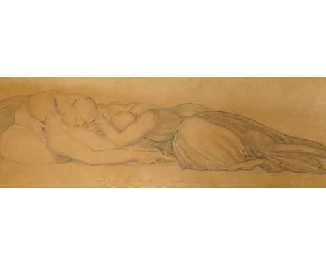 19th century School, pencil sketch, 'Go to the hour of mourning', unsigned, inscribed in ink, 14 x 40cm. Condition - fair, di