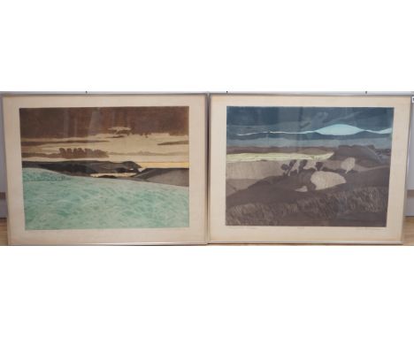 John Brunsdon (1933-2014), pair of etchings with aquatint, 'Evening light on the Gower' and one other, each limited edition, 