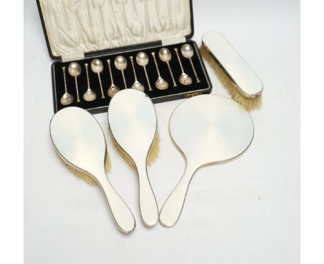 A cased set of twelve George V silver teaspoons, William Suckling Ltd, Birmingham, 1928, 90mm, together with a 1930's silver 