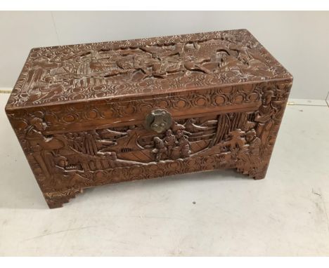 A small Chinese camphorwood trunk, width 73cm, depth 35cm, height 40cm. Condition - fair