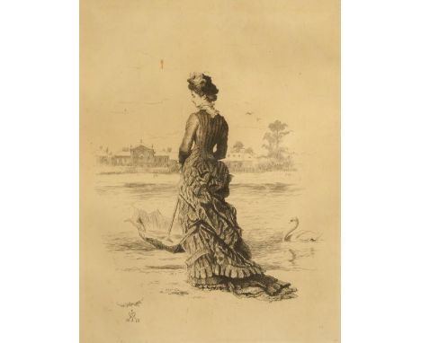 John Everett Millais (1829-1896), etching, Full length portrait of a lady, signed in pencil, dated 1878 in the plate, 27 x 20