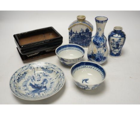 Chinese ceramics to include blue and white bowls and vases, largest 15cm wide. Condition - poor to fairOne of the pair of bow