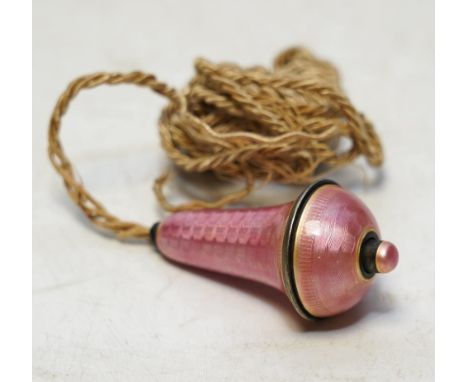 A George V silver and pink guilloche enamel bell push, London, 1919, 62mm. Condition - good