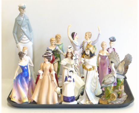 Collection of porcelain figures to include Lladro Sailor, Royal Doulton Anna and thirteen others by Francesca and other maker