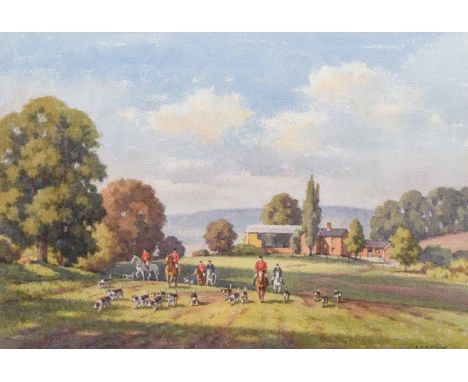 Edward Albert Hickling (1913-1998), Hunting scene, signed, watercolour, 36.5 x 50.5cm, 14.25 x 19.75in. Unfortunately we are 