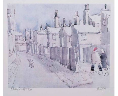 After Harold Riley (1934-), "Glossop Street", signed, dated '78 and numbered 29/200 in pencil in the margin, colour print, im